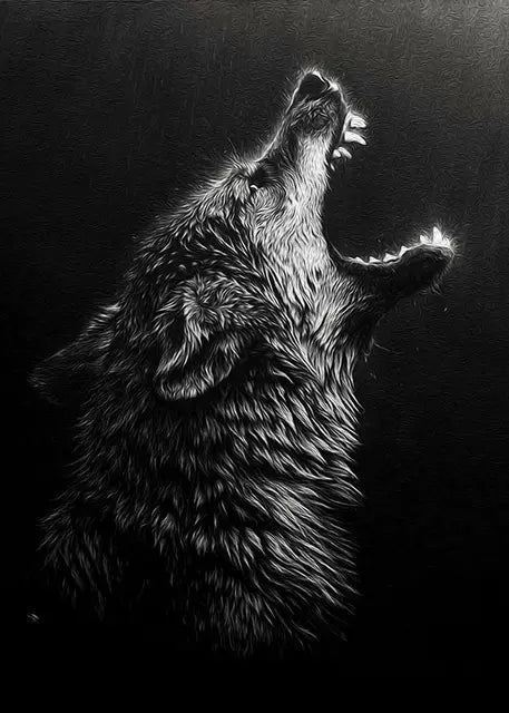 Black Wolf Painting Canvas Poster