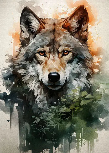 Black Wolf Painting Canvas Poster