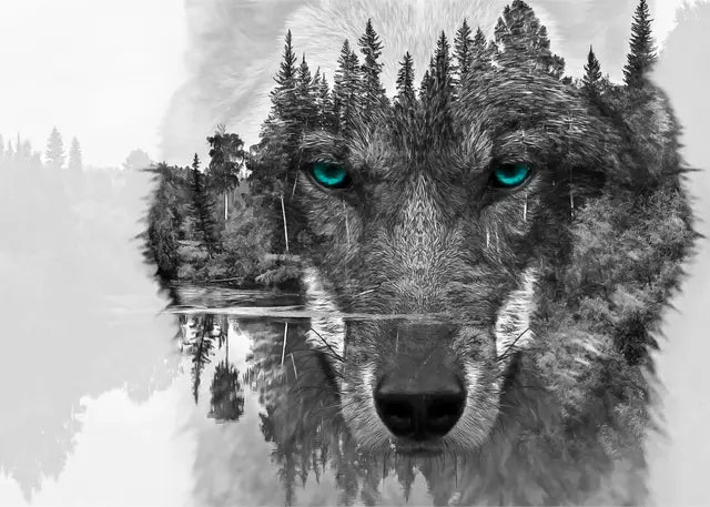 Black Wolf Painting Canvas Poster