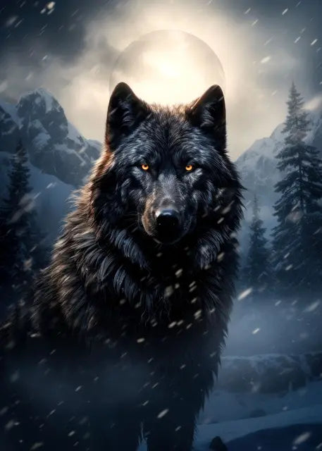 Black Wolf Painting Canvas Poster