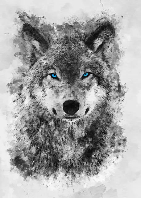 Black Wolf Painting Canvas Poster