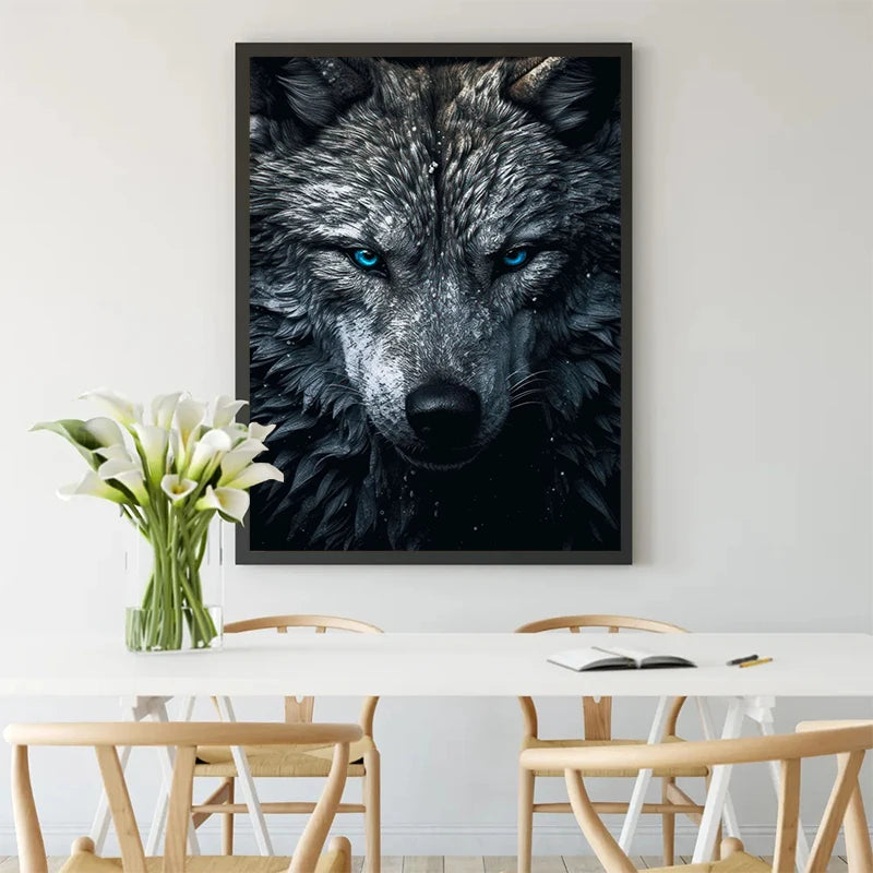 Black Wolf Painting Canvas Poster