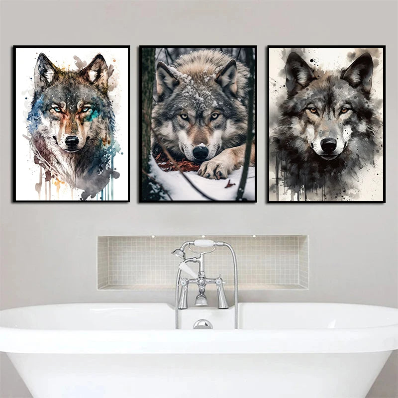 Black Wolf Painting Canvas Poster