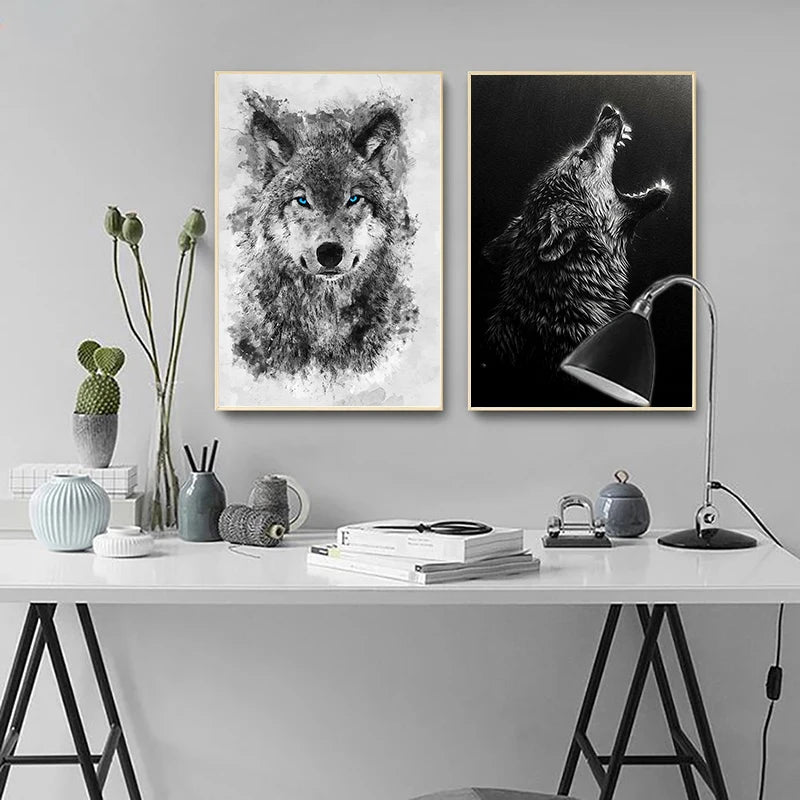 Black Wolf Painting Canvas Poster