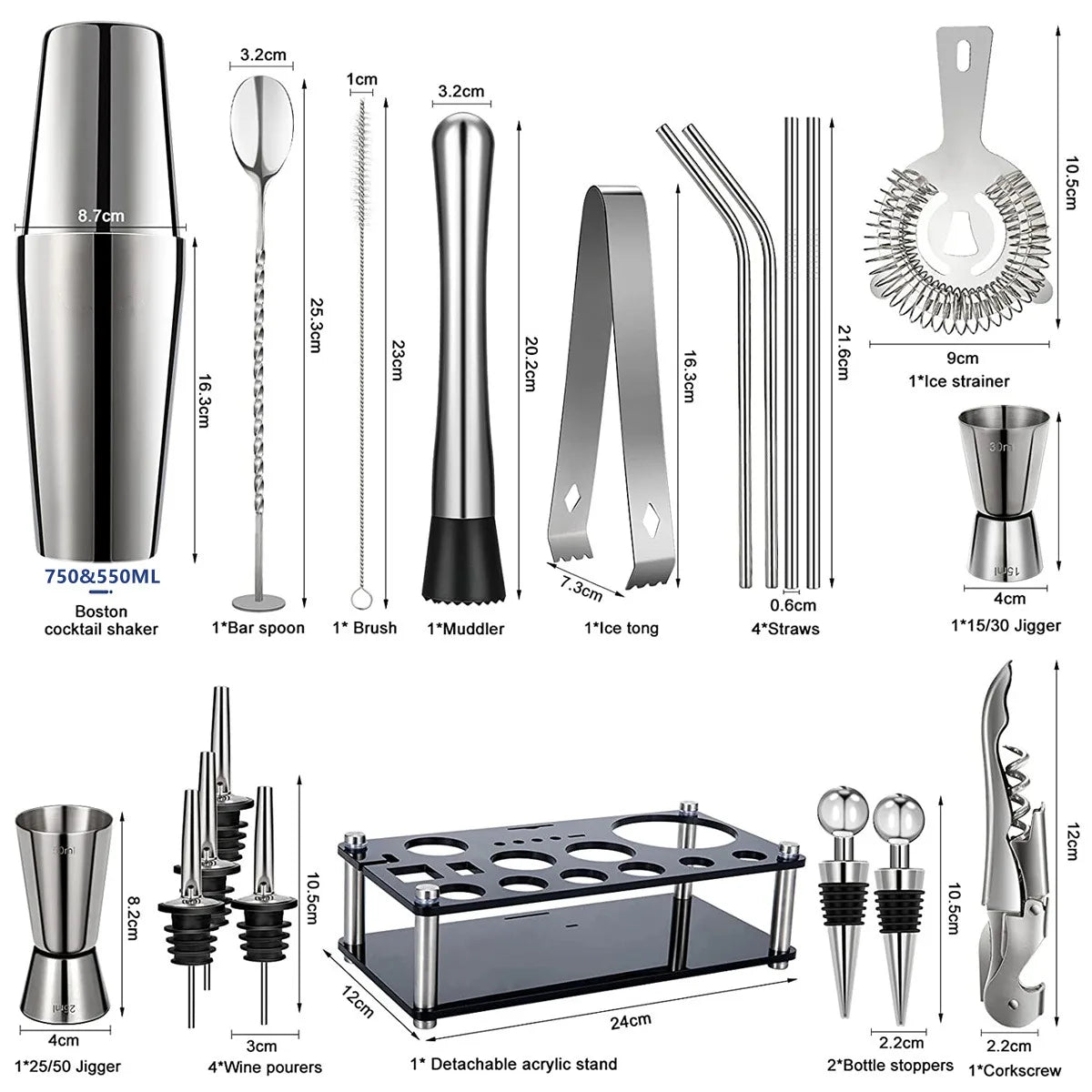 Boston Cocktail Shaker Set 20-Piece