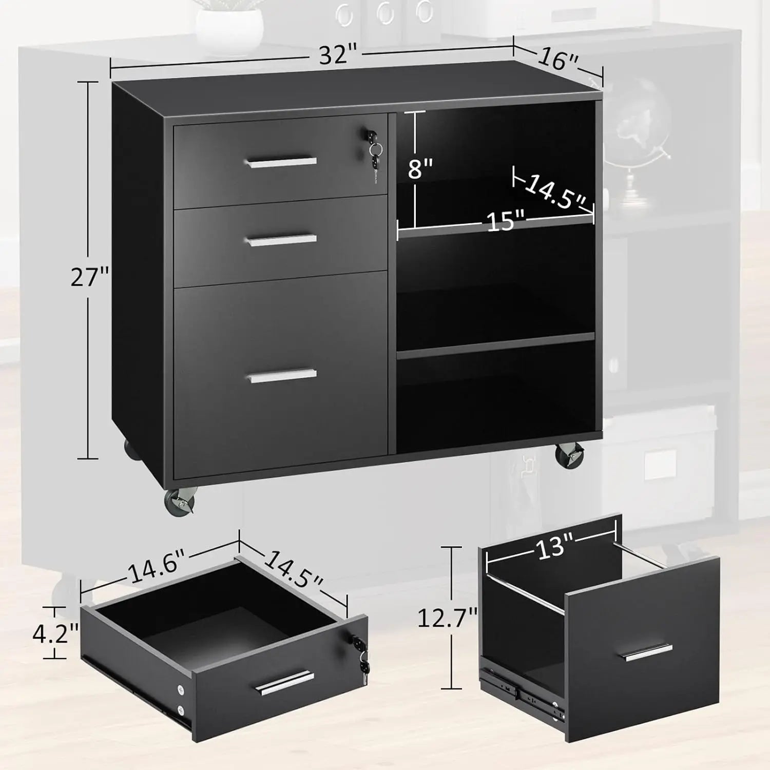 Comfort Corner 3 Drawer Mobile File Cabinet