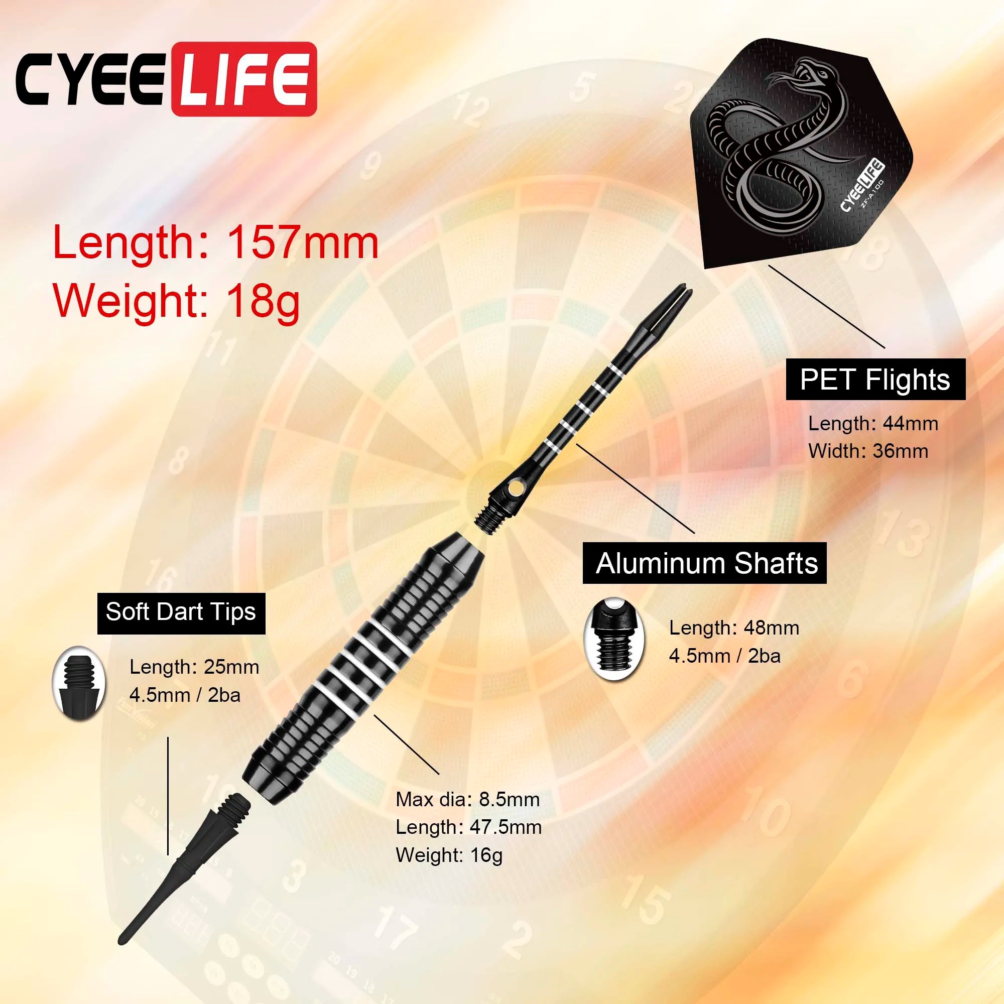 CyeeLife, Professional Indoor 18g Soft tipped Darts