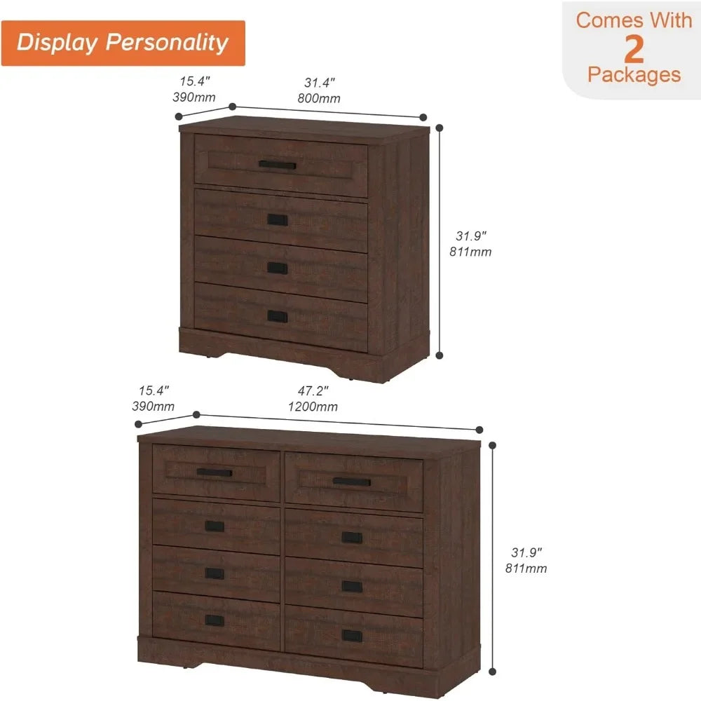 2 in 1 His and Hers Dresser with 12 Drawers