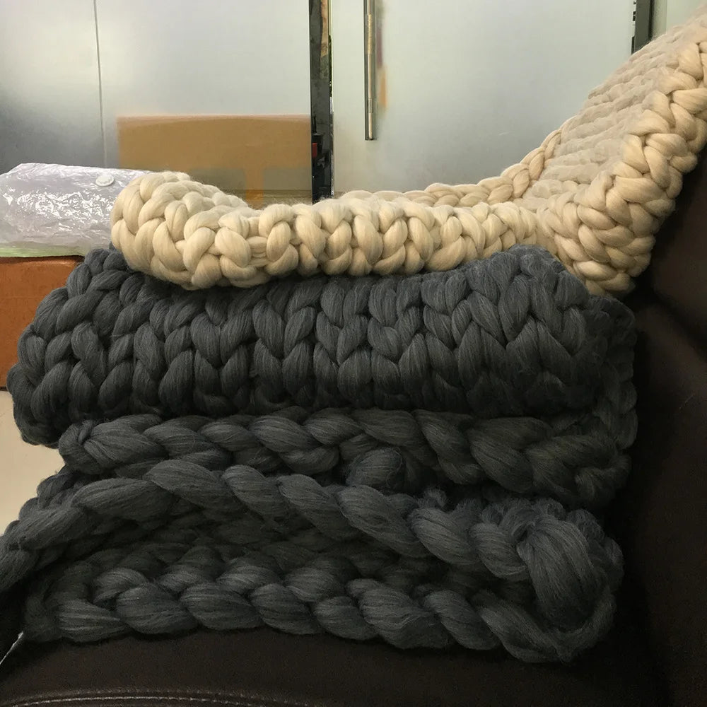 Knitted Wool Throw Blanket