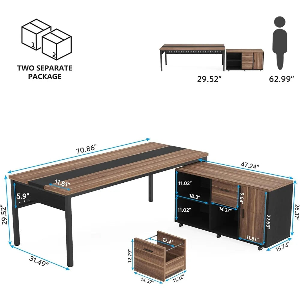 Office Desk and Lateral File Cabinet Combo