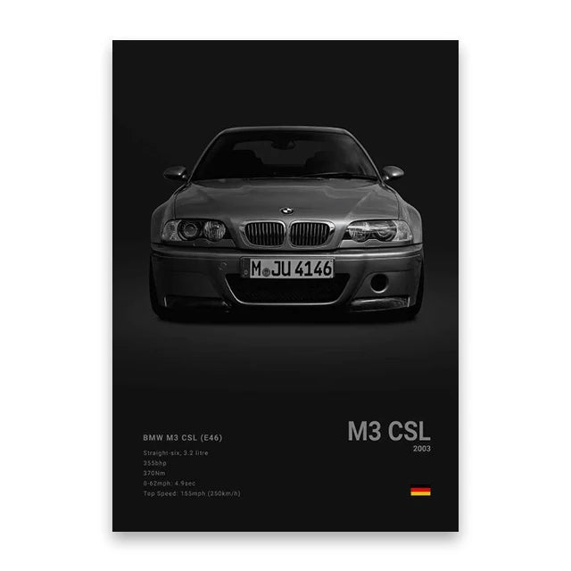 Famous Cars Canvas Wall Poster