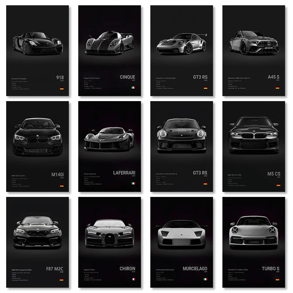 Famous Cars Canvas Wall Poster