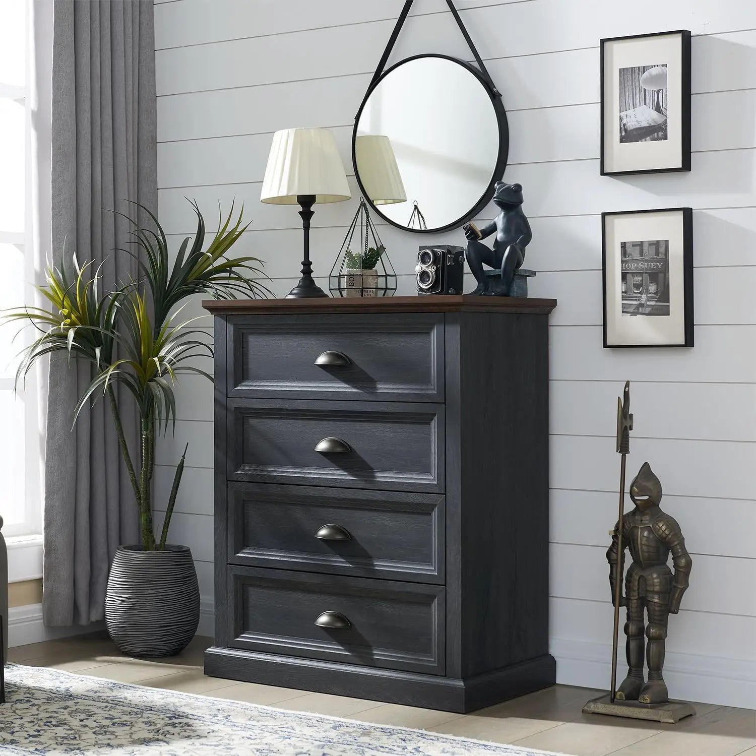 Black Farmhouse Dresser, 4 Drawer