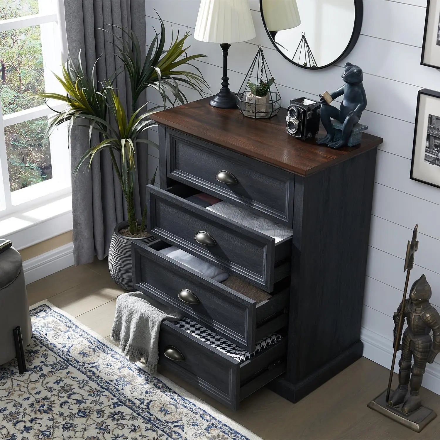 Black Farmhouse Dresser, 4 Drawer