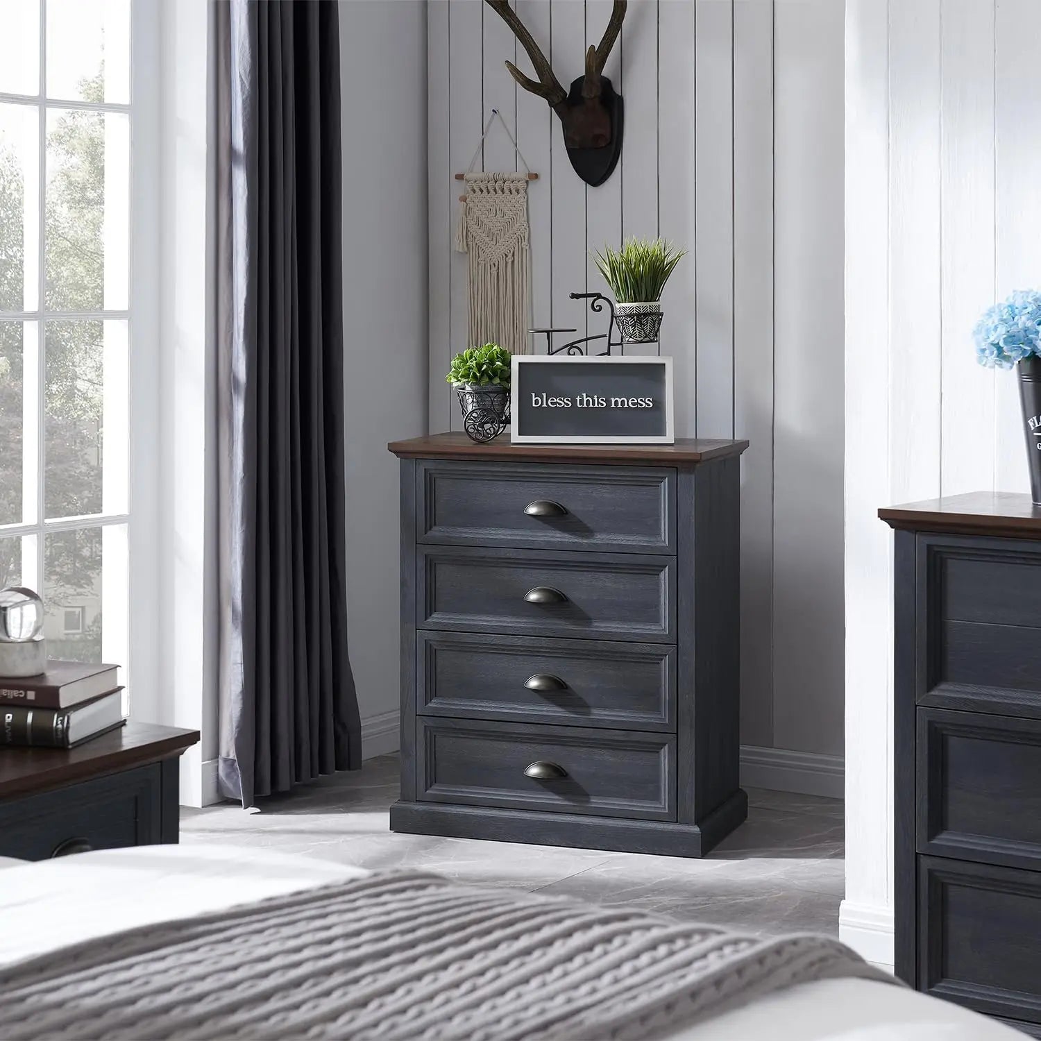 Black Farmhouse Dresser, 4 Drawer