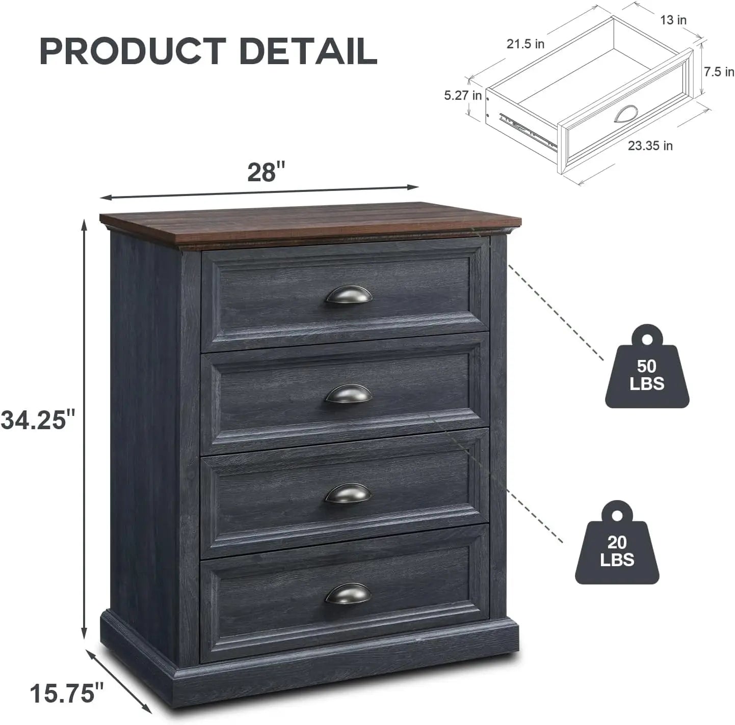 Black Farmhouse Dresser, 4 Drawer