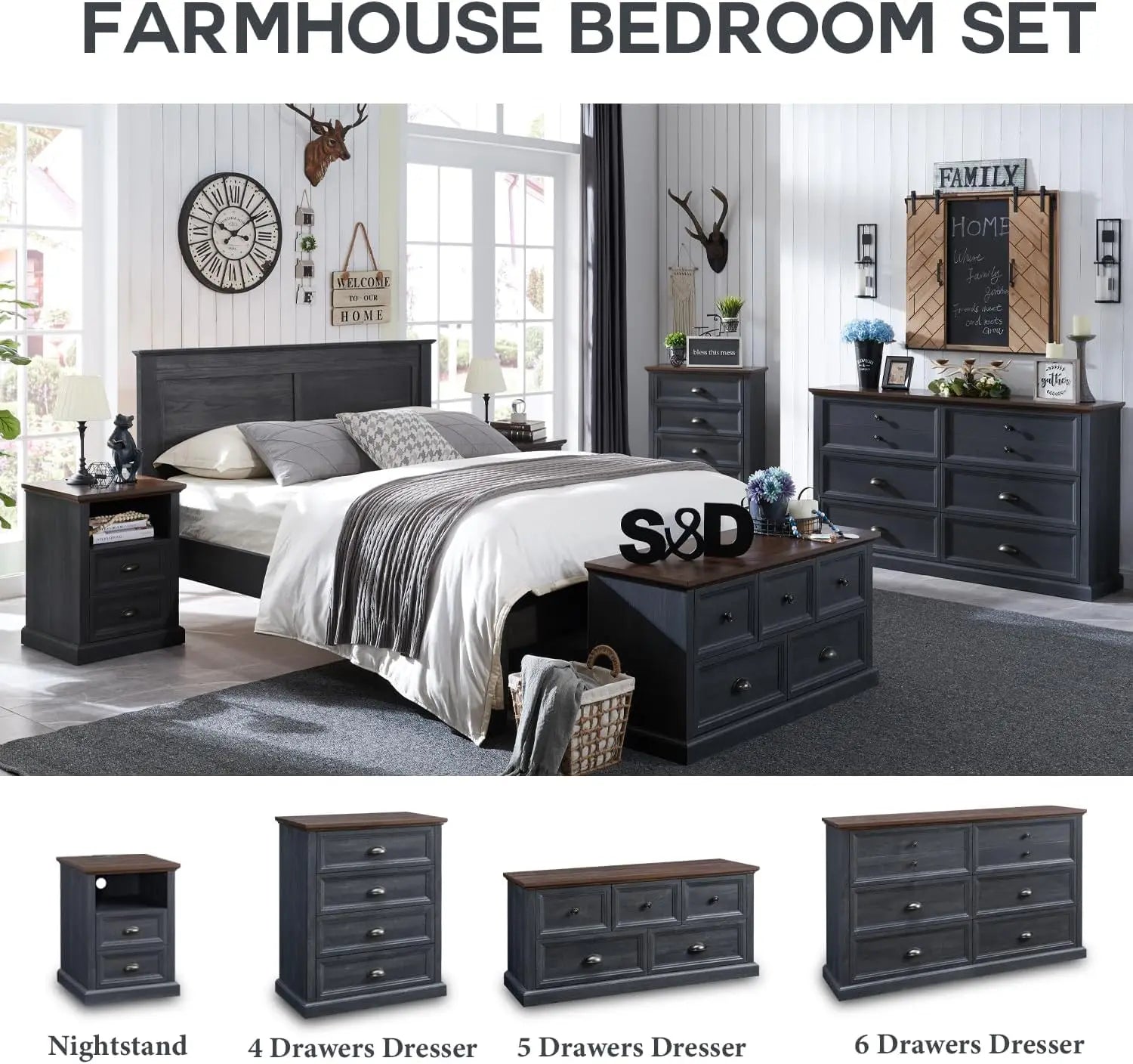 Black Farmhouse Dresser, 4 Drawer