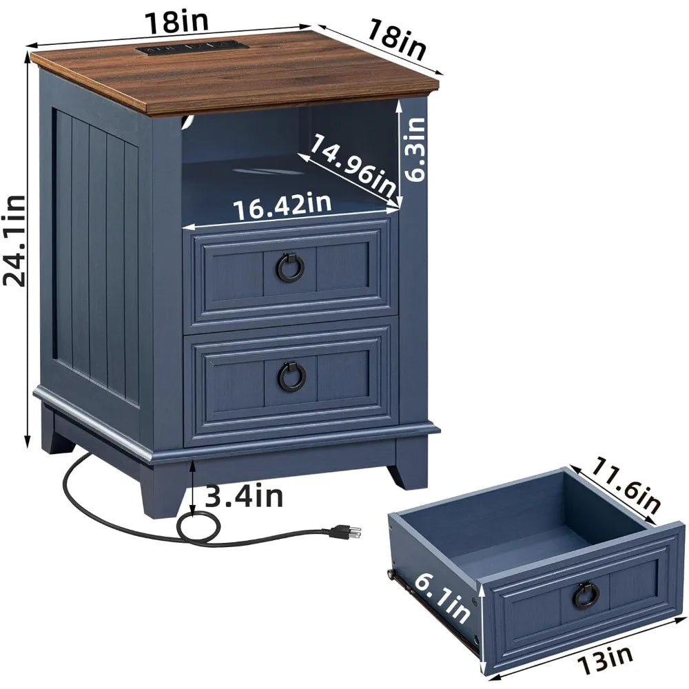 Farmhouse Furniture Set, 2 Nightstands 58 Inch Wide Wood Dresser