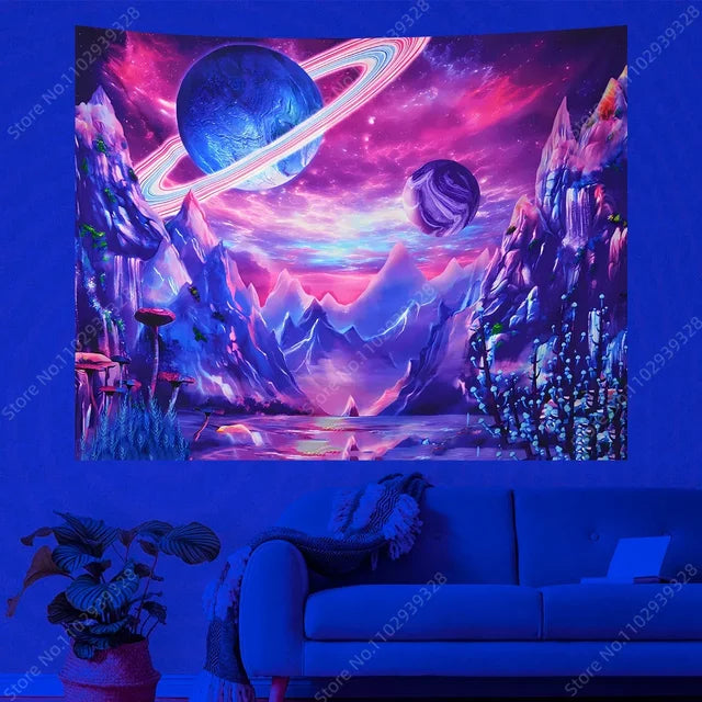 UV/Neon Reactive Galaxy Landscape Wall Cloth Tapestry