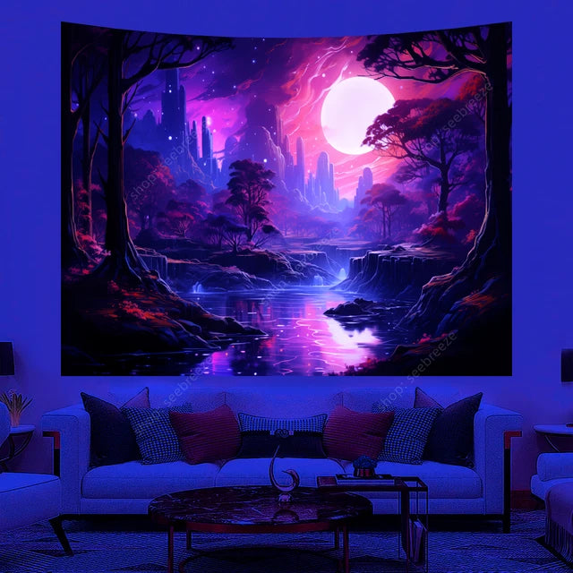 UV/Neon Reactive Galaxy Landscape Wall Cloth Tapestry