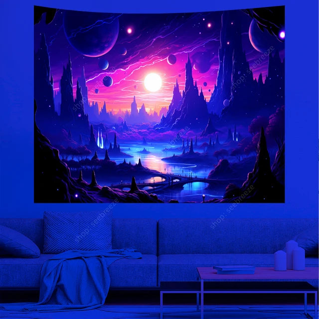 UV/Neon Reactive Galaxy Landscape Wall Cloth Tapestry