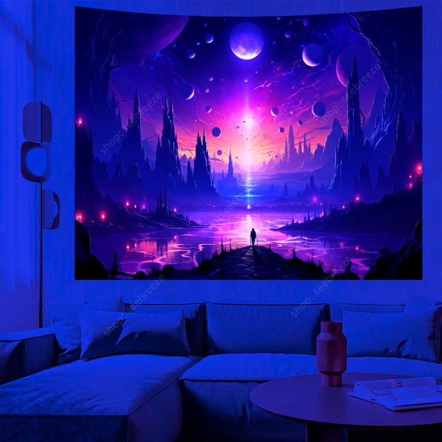 UV/Neon Reactive Galaxy Landscape Wall Cloth Tapestry