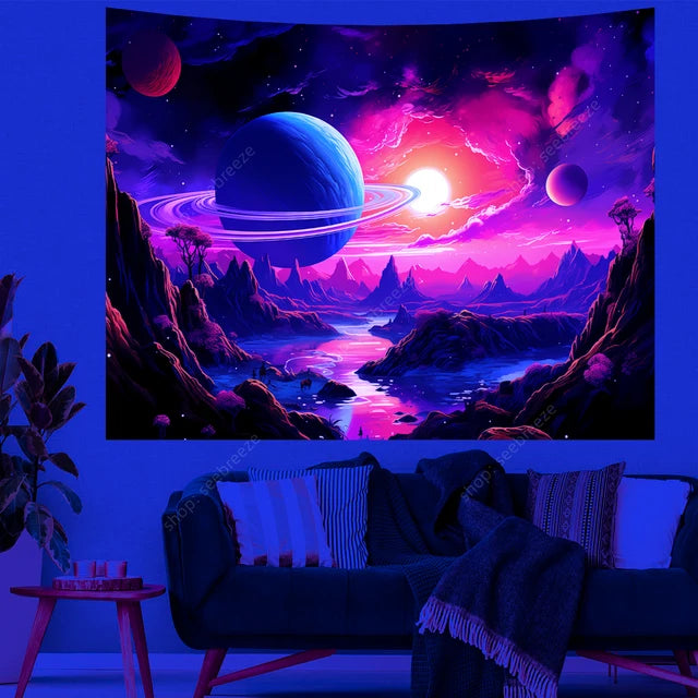 UV/Neon Reactive Galaxy Landscape Wall Cloth Tapestry