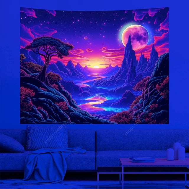 UV/Neon Reactive Galaxy Landscape Wall Cloth Tapestry