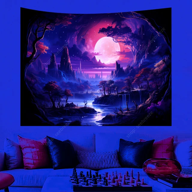 UV/Neon Reactive Galaxy Landscape Wall Cloth Tapestry