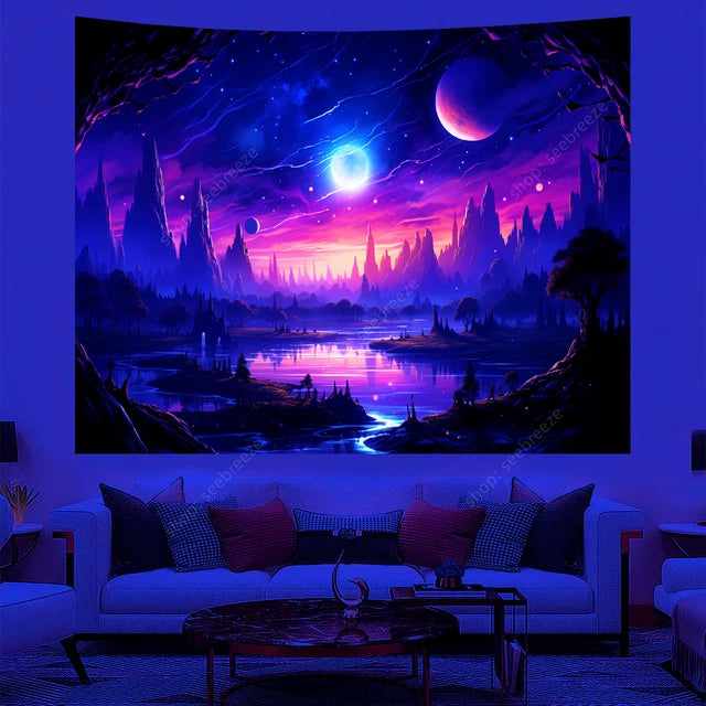 UV/Neon Reactive Galaxy Landscape Wall Cloth Tapestry