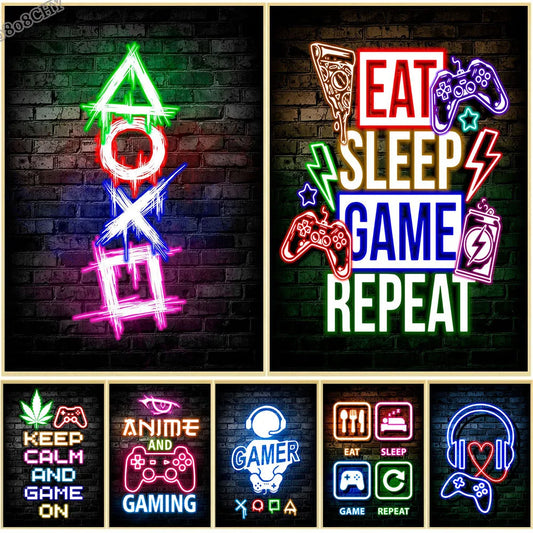 Gaming Neon Art Canvas Prints Posters