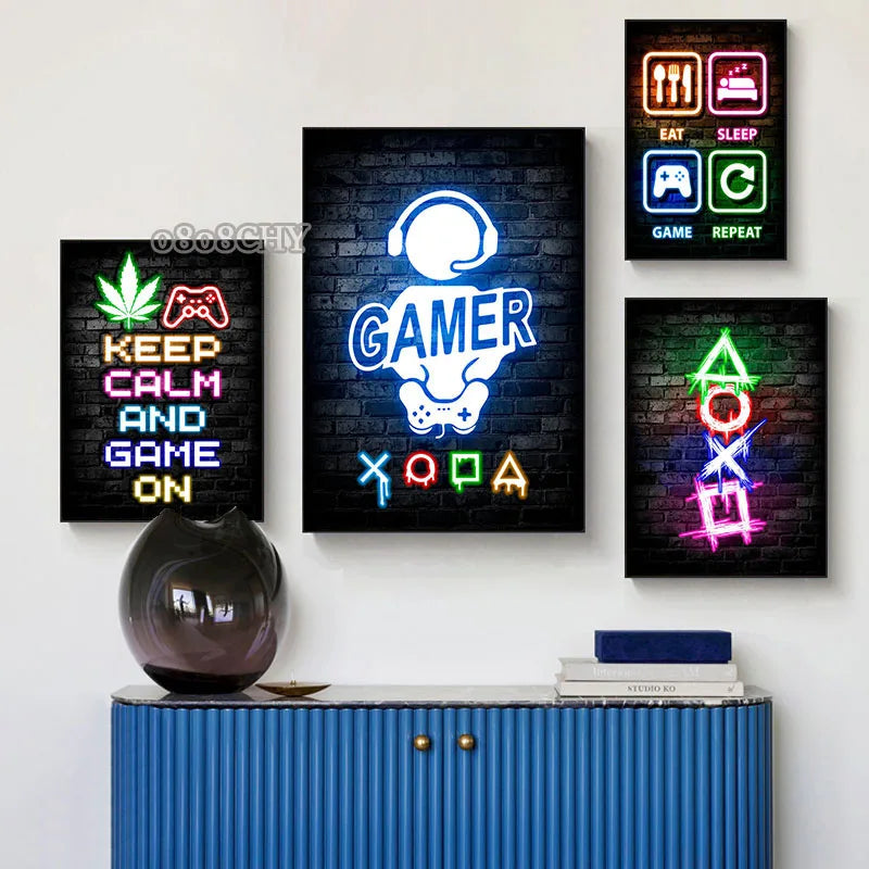 Gaming Neon Art Canvas Prints Posters