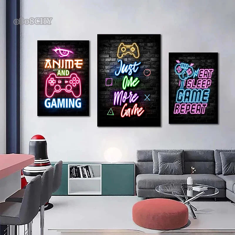 Gaming Neon Art Canvas Prints Posters