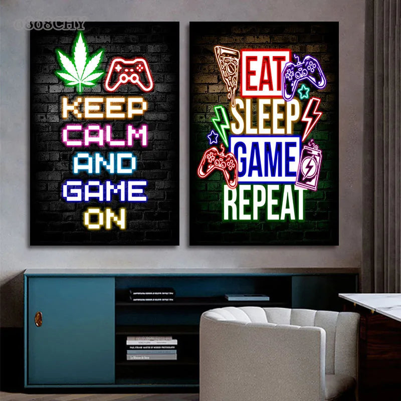 Gaming Neon Art Canvas Prints Posters