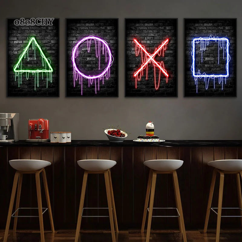 Gaming Neon Art Canvas Prints Posters