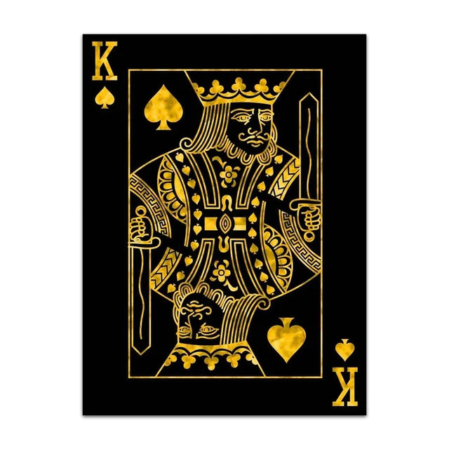 Gold Queen King Poker Black Wall Prints