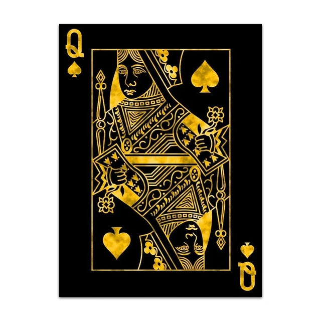 Gold Queen King Poker Black Wall Prints