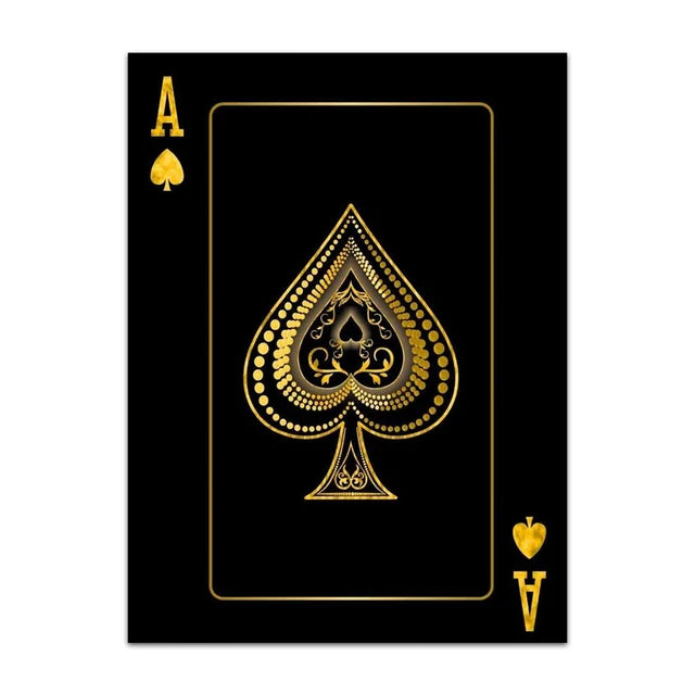 Gold Queen King Poker Black Wall Prints