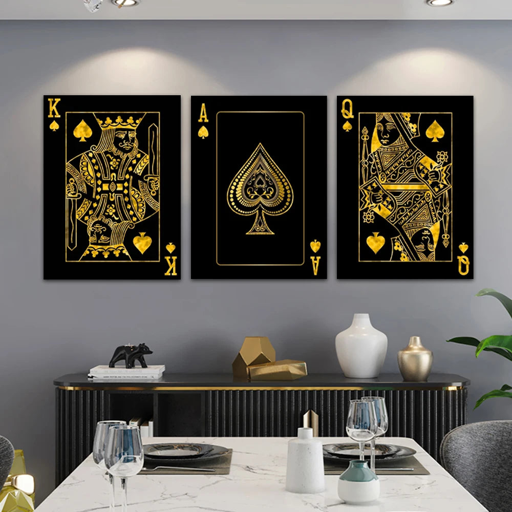 Gold Queen King Poker Black Wall Prints