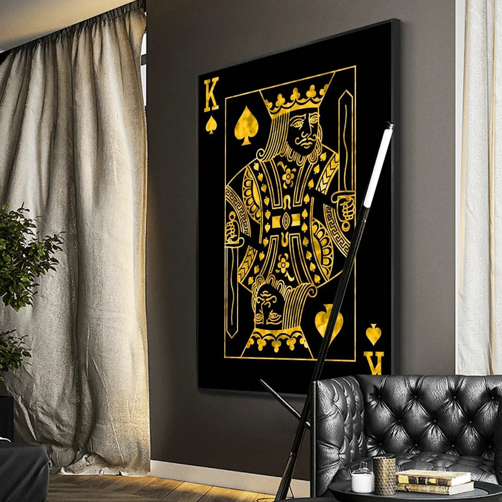 Gold Queen King Poker Black Wall Prints