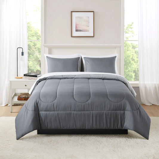 Grey Reversible 7-Piece Queen Bed Set