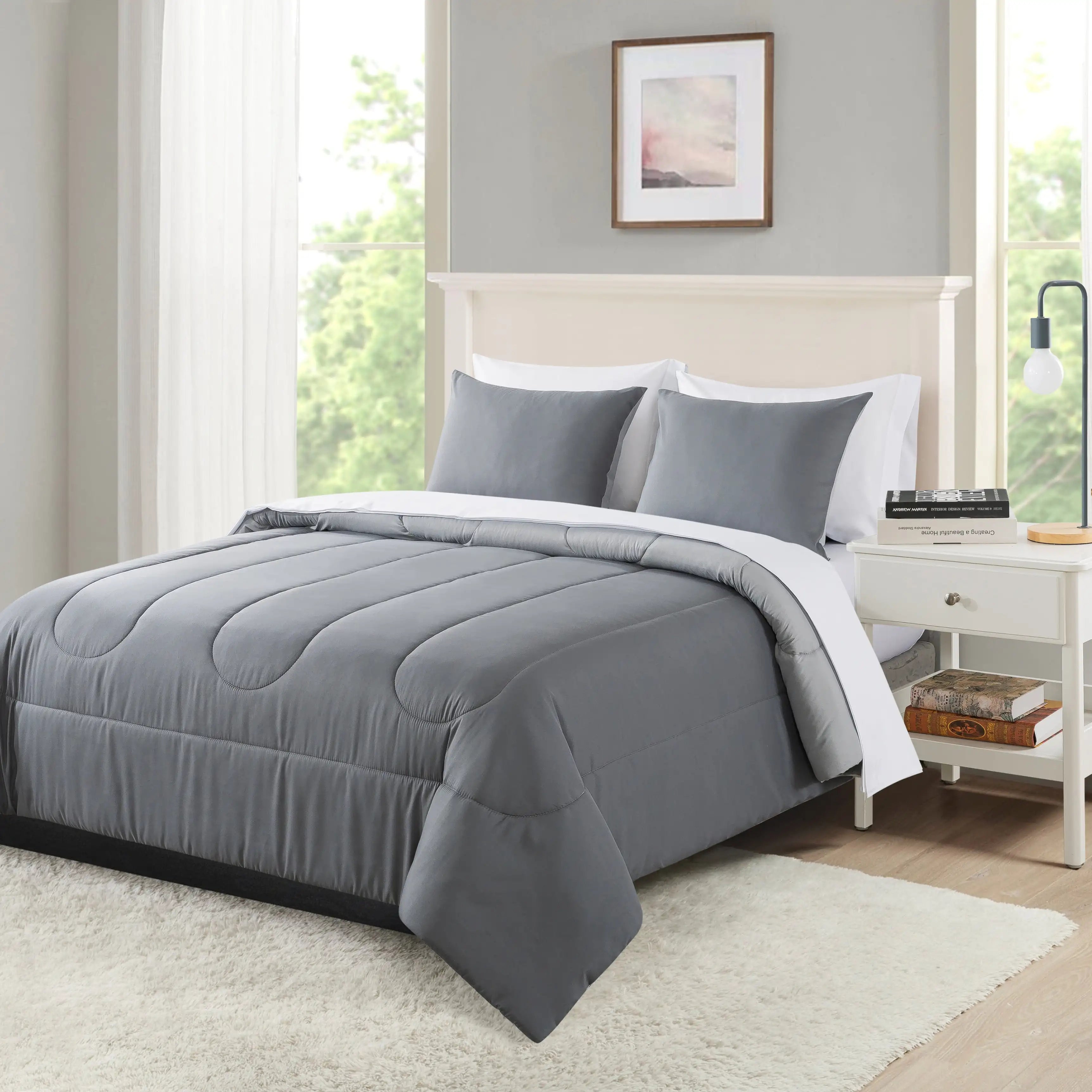 Grey Reversible 7-Piece Queen Bed Set