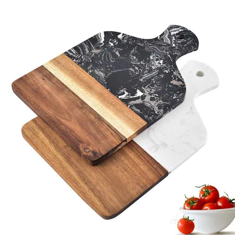 Marble and Acacia Wood Kitchen Chopping Board Non Slip Cutting Blocks Fruit Cheese Tools Knife Accessories Steak Pizza Tray