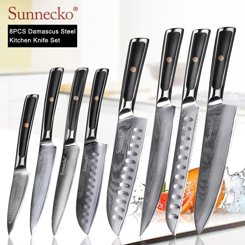 Chef Knife Set Santoku Slicer Paring Utility Damascus Steel VG10 Core G10  Handle