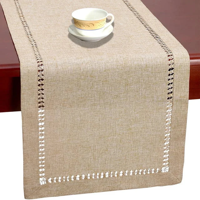 Handmade Hemstitch Gray Dining Table Runner