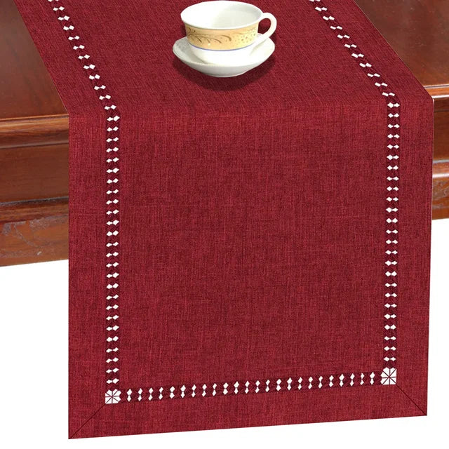 Handmade Hemstitch Gray Dining Table Runner