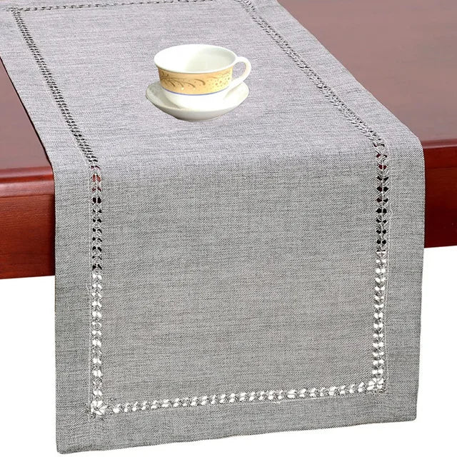 Handmade Hemstitch Gray Dining Table Runner