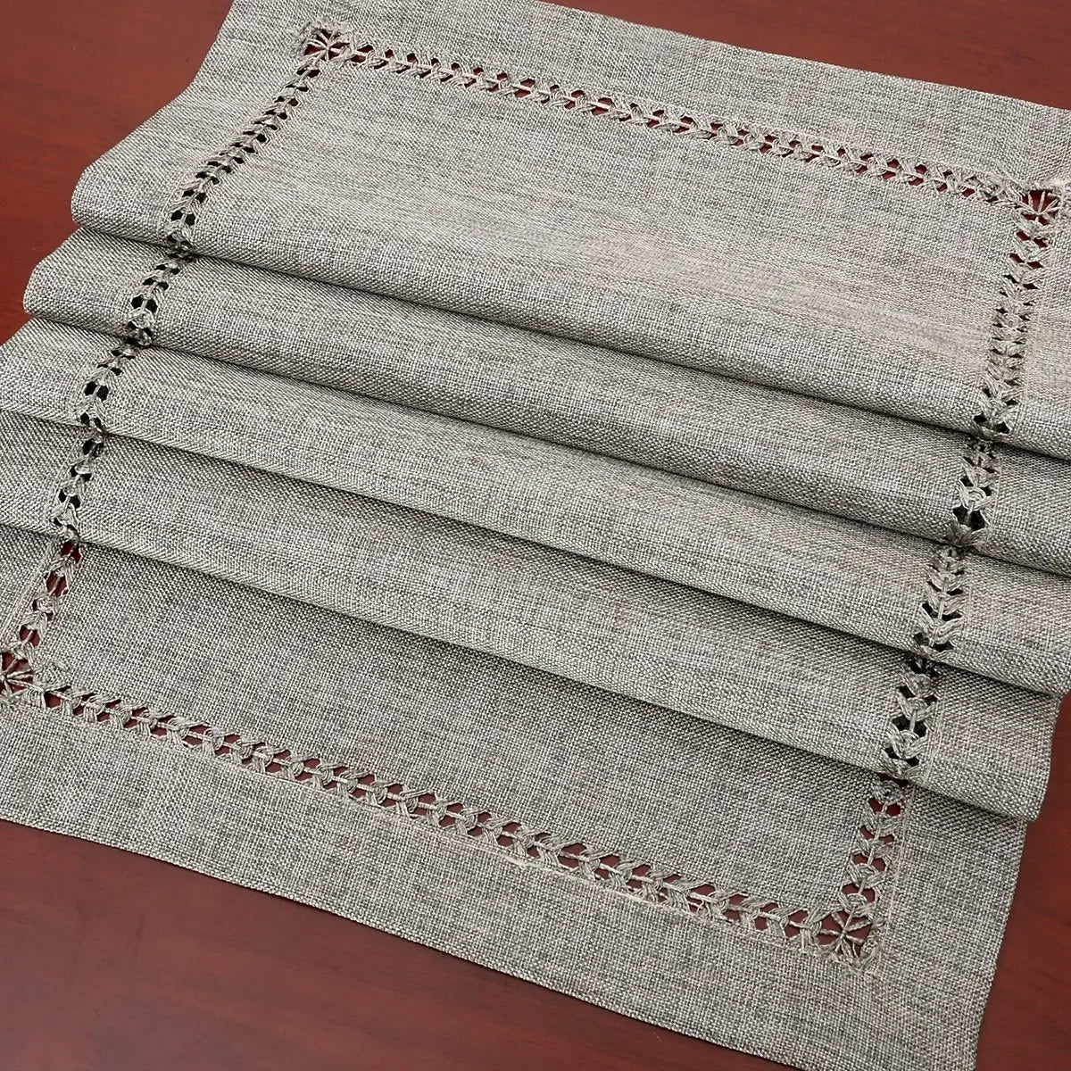 Handmade Hemstitch Gray Dining Table Runner