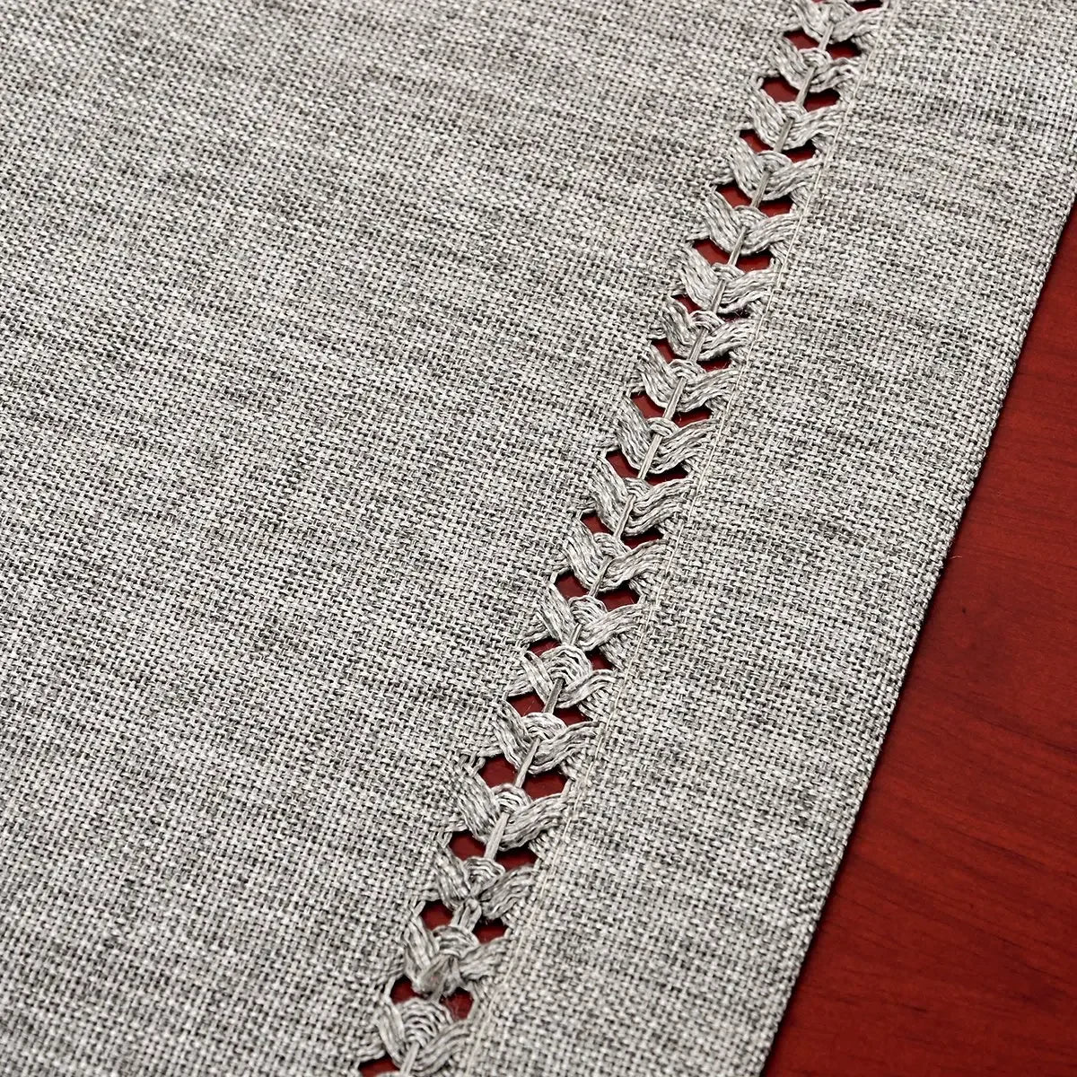 Handmade Hemstitch Gray Dining Table Runner