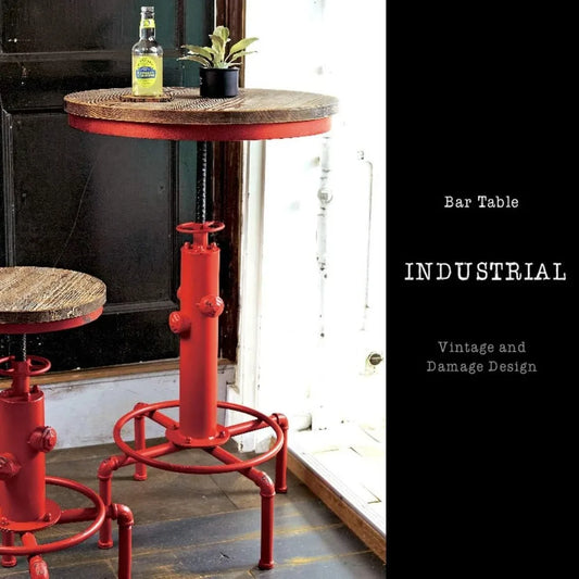 Industrial Bar Table 31.5-41.3" Adjustable Pub Table Kitchen Dining Coffee Bistro Table (Red) Using natural pine wood desktop